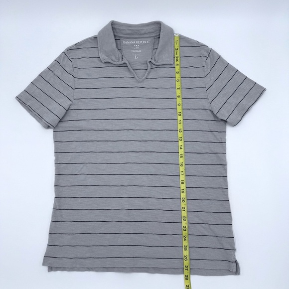 Banana Republic Men’s Vintage Slub Cotton Grey w/ Navy Stripes Polo Shirt Large - Picture 7 of 8